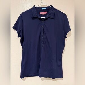 J. McLaughlin Navy Blue Collared Button Front Short Sleeve Polo Shirt size L